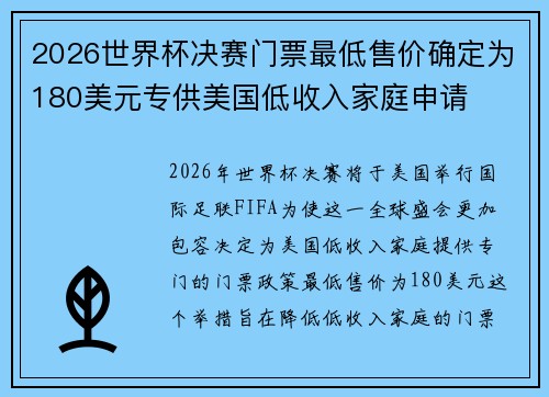2026世界杯决赛门票最低售价确定为180美元专供美国低收入家庭申请 2026世界杯决赛门票最低售价确定为180美元专供美国低收入家庭申请
